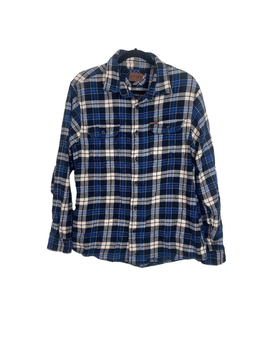 Orvis Blue 100% Cotton Flannel Button Down Casual Dress Shirt With Pocke…